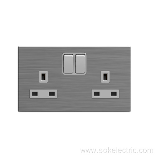 2 Gang Stainless Steel Double Switched BS Sockets